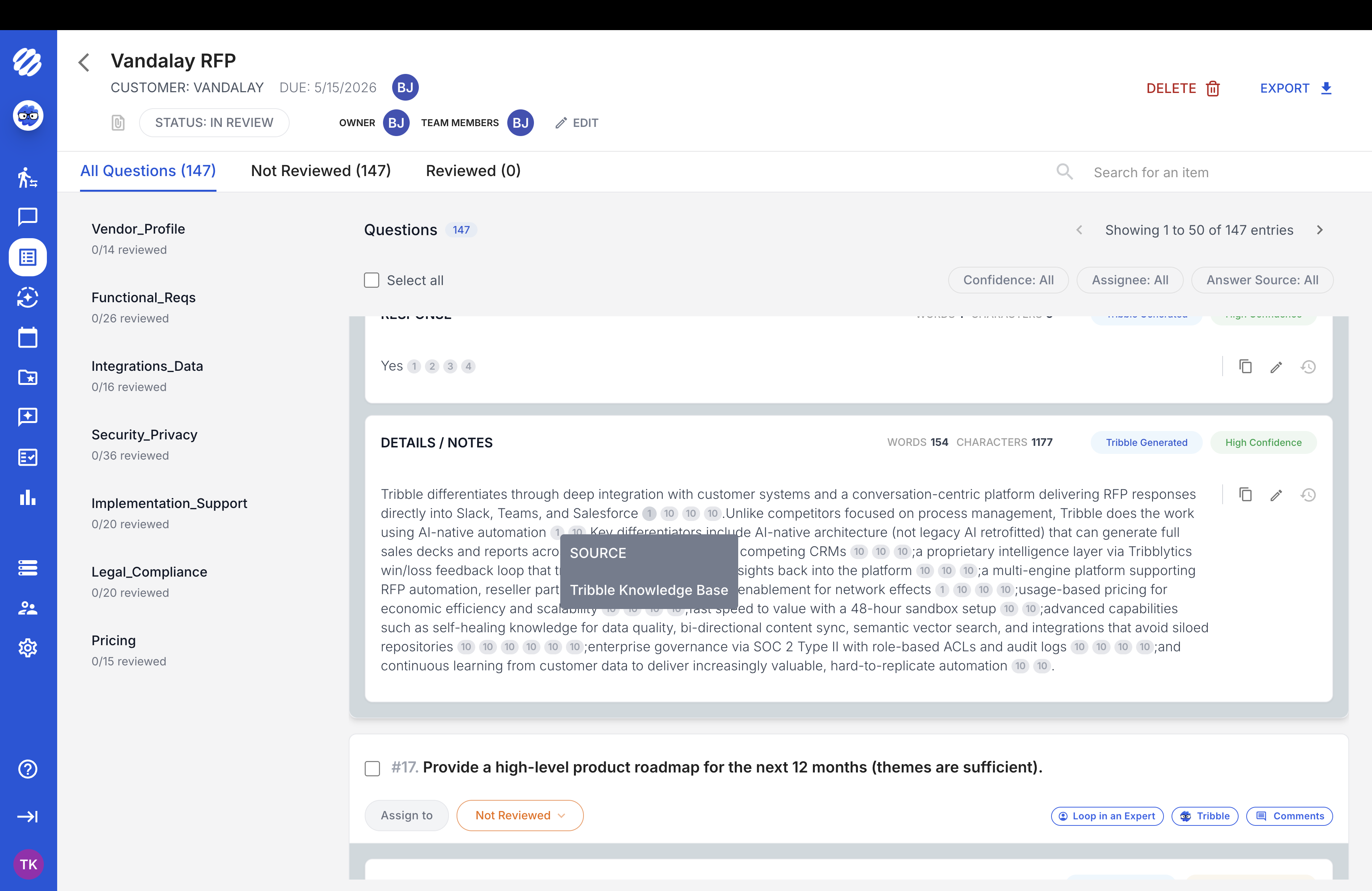 A sourced answer with its knowledge base citation